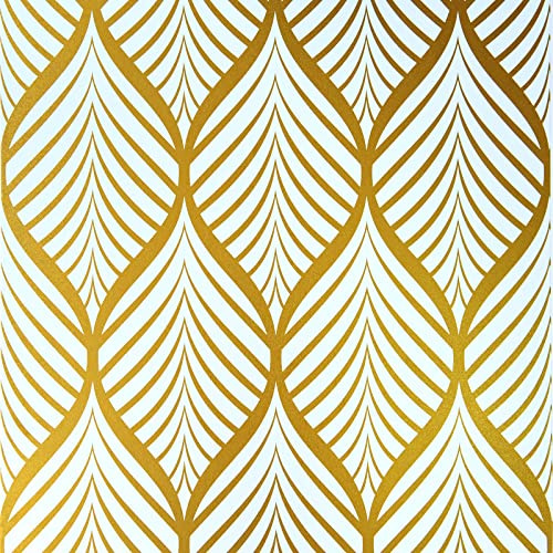 JOLIHOME Geometrische Muster Tapete Gold und Weiß Moderne Minimalistische Wasserdichte Selbstklebende Tapeten für Küchen Badezimmer Wohnzimmer Schlafzimmer Wandaufkleber 44,5x500cm