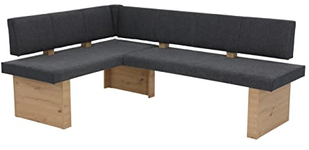 Hela Tische, Eckbank, Sitzbank Linn, Webstoff Anthrazit, Holzgestell Artisan Eiche, li-re montierbar, Belastbakeit ca. 300kg, Maß 200x140x83cm