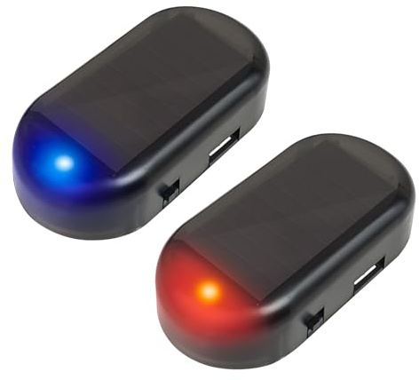2 Stück Alarmanlage Auto, Solar Power Dummy Alarm LED Diebstahl Blinken, Alarmanlage Diebstahlsicherung, für Auto Sicherheitssystem, Dummy Anti-diebstahl Blinklampe(Rot und Blau)