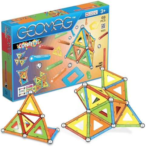 GEOMAG CLASSIC CONFETTI 68 Teile Magnetisches spielzeug für Kinder, Geschenk für Jungen und Mädchen im Alter von 5 6 7 8 9 10 11 12 13 Jahren, magnetische Konstruktionen, Kinderspielzeug