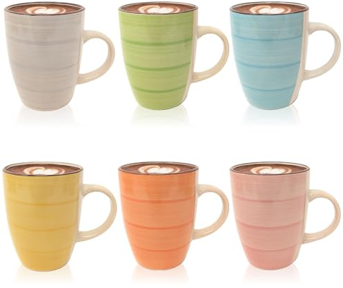 com-four® 6x Kaffeebecher aus Keramik - Kaffee-Tasse in modernem Design - Kaffeepott für Kalt- und Heißgetränke - 260 ml (06 Stück - grün/blau/gelb/rosa/orange/grau)
