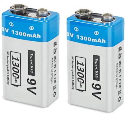 FLSTOR 2X Universelle & Wiederaufladbare 9V-Block Akku 1300mAh mit USB-Kabel Ideal für Tragbare Messgeräte, Sicherheitsgeräte, Sensoren, Funkmikrofone, Multimeter und mehr