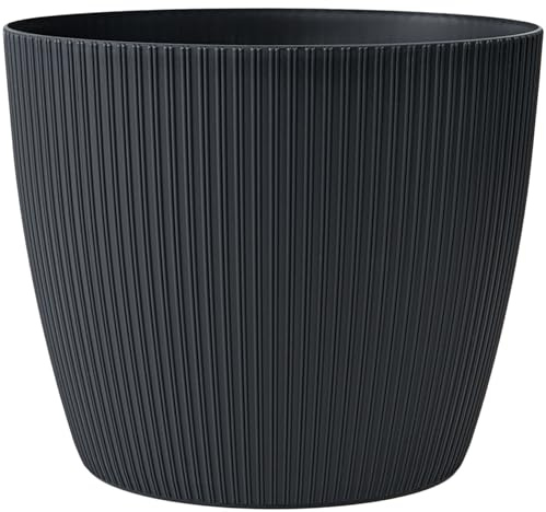KONZEPT Blumentopf groß, Anthrazite, gerillte Struktur 26cm, Übertöpfe für Zimmerpflanzen aus Kunststoff ideal für Wohnzimmer, Küche und Balkon