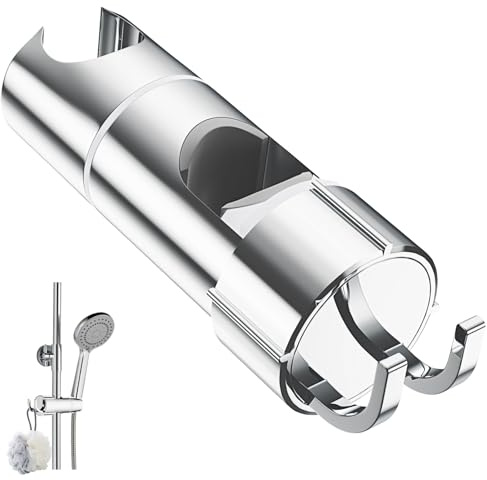 Alyvisun Verstellbarer Duschhalterung mit 2 Haken, Universal Duschkopfhalterung Ohne Bohren für 18–25 mm Duschstange, Verchromt Handbrause Halterung, for 20.5–23.5 mm Duschköpfe