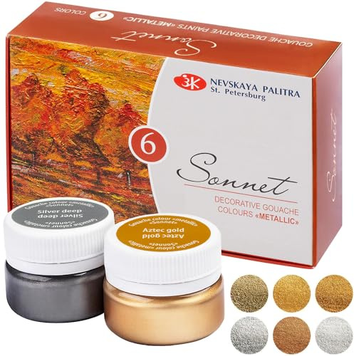 Sonnet - Hochwertiges Metallic Gouache Farben Set (6x20ml) | Wasserbasierte Malfarben in 6 prächtigen | von Nevskaya Palitra