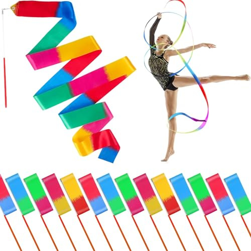 Mr Rex 10 Stück Zirkus Spielzeug Deko Gymnastikband Tanzband Schwungband mit Stab Kinder Mädchen Spielzeug für Draußen Geschenke Kindergeburtstag Partei Gunst