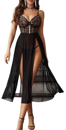 Avidlove Dessous Damen Reizwäsche Set Spitze Lingerie Netzstoff Babydoll | V-Ausschnitt,Long Nachtwäsche,Geschlitztes,Weich Mesh Stof,Weihnachten Nachthemd,Valentinstag,Festival Outfit