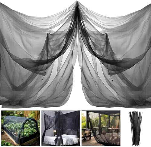 Moskitonetz Insektenschutznetz, Feinmaschig Gemüseschutznetz mit 50 Kabelbinder, Pflanzenschutznetz 3 x 4 m, Insektennetz Schwarz, Gartennetz für Gemüse, Obst, Blumen, Pflanzen