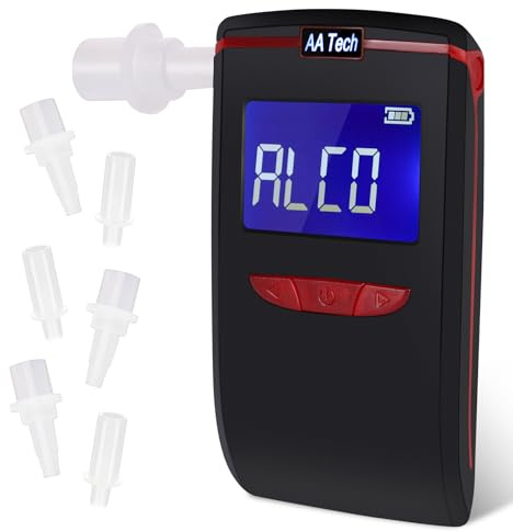 HooJtny Alkoholtester Professioneller, Alkoholtester mit 6 Mundstücken, Digitaler LCD-Anzeige, Atemalkoholtester mit Gradgenauigkeit