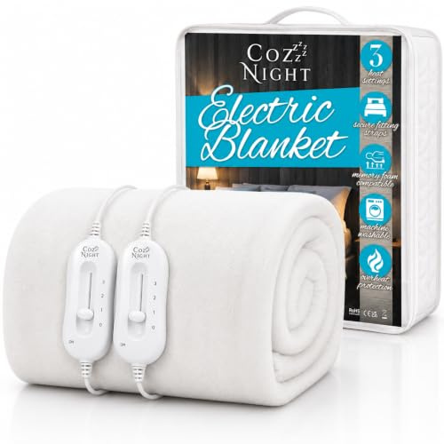 Cozy Night Heizdecke für Doppelbett, 140 x 192 cm, weich angepasster Unterbettbezug, schnell einbaubare Eckgurte, 3 Heizstufen, doppelte Kontrolle, 70 W, maschinenwaschbar