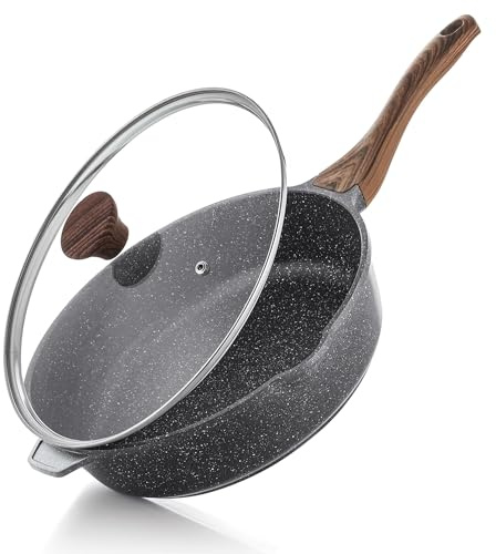 SENSARTE Antihaft Pfanne 28cm, Tiefe Bratpfanne mit Deckel, Schweizer Granitbeschichtung Kochpfanne Gesunde Steinpfanne Kochgeschirr Kochpfanne, Induktion Geeignet