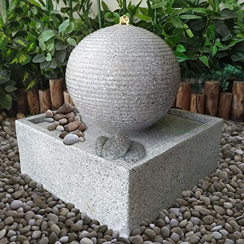 AMUR Gartenbrunnen Brunnen Zierbrunnen Zimmerbrunnen Brunnen MODERN lichtgrau mit LED-Licht 230V Wasserfall Wasserspiel für Garten, Gartenteich, Terrasse, Teich, Balkon Sehr Dekorativ