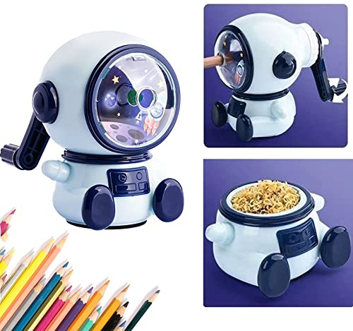 Bleistiftanspitzer,Manuelle Spitzmaschine,bleistiftspitzer mit kurbel,anspitzer mit behälter,für Büro Klassenzimmer und Zuhause Astronaut Bleistiftspitzer (in drei Gängen einstellbar)…