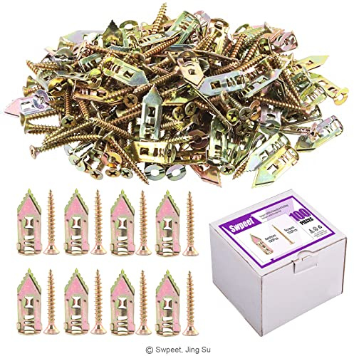 Swpeet 200 Stück Nageldübel mit Verzinktem Schraubnagel, Antriebsanker für Gipskarton Ohne Vorbohren, Schlagdübel 7.8x 29 mm, Trockenbaudübel für TV, Fahrrad, Regalriemen und Schrank