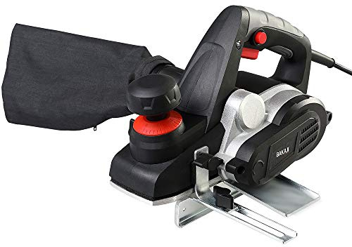 Bakaji Elektrischer Hobelhobel, Leistung 900 W, Holzhobel, Geschwindigkeit: 16500 U/min, Schnittbreite: 82 mm, einstellbare Tiefe: 0 – 3 mm, mit integriertem Staubsauger, Beutel + Parallelführung.