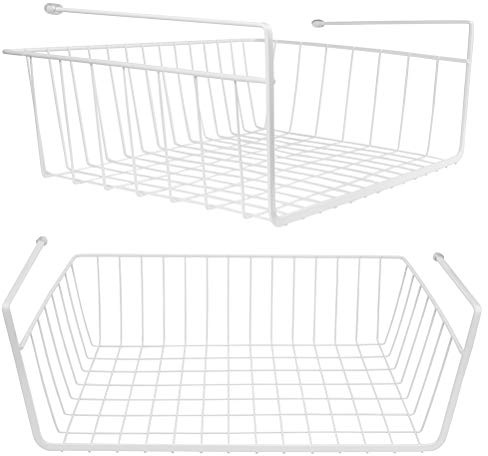 Lawei 2er Set Regaleinhängekorb Metall Hängekorb Schrankkorb Regal zum Einhängen Küchenschrank Kleiderschrank Unterregal AufbewahrungsKorb für Küche Büro Schrank Bad - Weiß