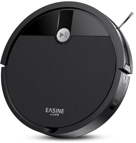 EASINE Saugroboter, Bürstenloses Design Staubsauger Roboter, Starkes Saugen, Selbstladend, Fernbedienung, Flach, Geeignet für Tierhaare & Hartböden, E3