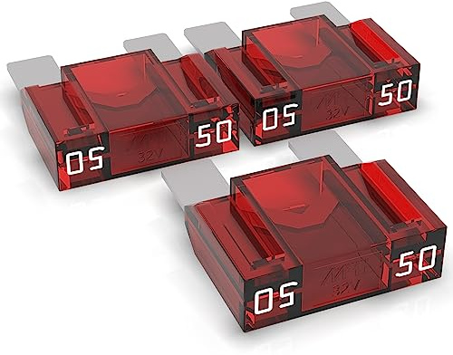 AUPROTEC Maxi Flachstecksicherung 50A Ampere rot, 3 Stück | Hochstromsicherung, 32V/DC-Fahrzeug-Elektrik, ISO 8820-3 Standard