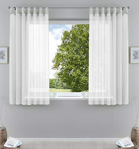 Voile Gardine Schlaufenschal 2er-Set transparent Weiß 175x140 »Bern« | Schlaufen abtrennbar für Gardinenschiene, eingenähtes Kräuselband, Bleibandabschluss, 100 % Polyester-Voile, waschbar 40 °C