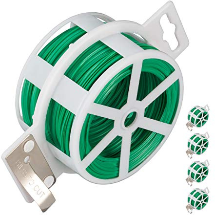 Relaxdays 5er Pack Gartendraht 50m, kunststoffummantelter Bindedraht, für Pflanzen, Spule mit Schneider, rostfrei, grün