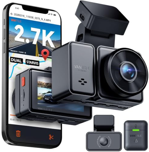 VANTRUE E2 2.7K+2.7K Dashcam vorne hinten, WDR Nachtsicht mit Fernbedienung | Dash cam Dual 1944P Front und Hinten, 5GHz WiFi 9MB/S GPS, 24/7 Parküberwachung, G Sensor, Sprachbefehle, 2.45’’