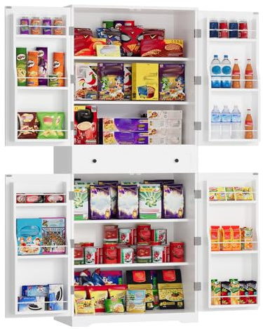 VOWNER Küchenschrank, Küchenbuffet Buffetschrank mit 12 Türregalen, Hochschrank mit Schränken, mit Verstellbaren Ablagen, Esszimmerschrank mit Schubladen, MDF, Spanplatte, 183 x 76 x 40 cm (Weiß)