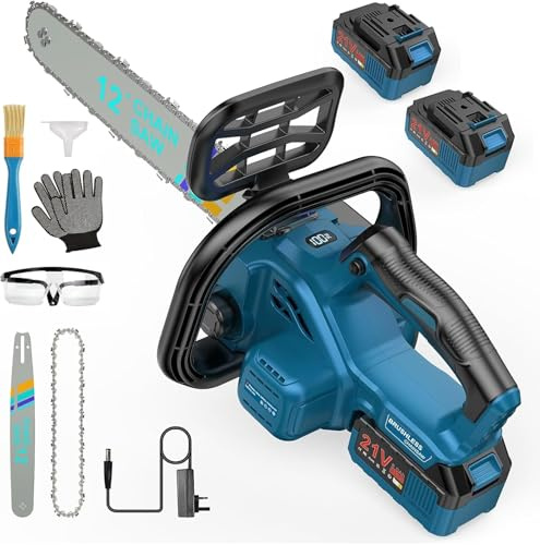 12 Zoll bürstenlose Kettensäge, kompatibel mit Makita 18V Akkus, kabellose Elektro-Gartensäge inkl 2 × 5,0 Ah Akku und Ladegerät, automatische Schmierung für Gartenbeschneidung und Holzschneidarbeiten