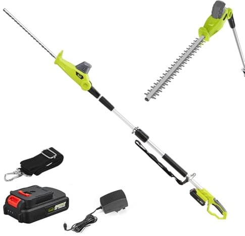 Heckenschere auf kabellosem Teleskopstativ, DEWINNER Elektrosockel, 20 V, 2,0 Ah, (Länge: 45 cm, Kapazität: 16 mm), mit 1 Akku-Ladegerät, Verlängerungsstange von 2,4 m, batteriebetrieben