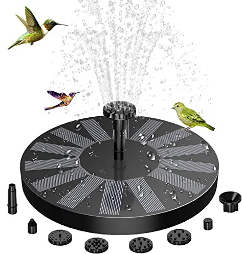AMZtime 1.5W Solar Springbrunnen für Außen Upgrade Solarbrunnen für Draussen, Solar Teichpumpe mit 6 Effekte Solar Wasserpumpe Solar schwimmender Fontäne Pumpe für Garten teich Vogel-Bad