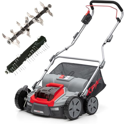 IKRA 3in1 Vertikutierer Rasenlüfter IB-SR 36, ohne 36V Akku & Ladegerät | Kompatibel mit Bosch, Fangkorb 45l, Arbeitsbreite 36cm, Tiefe -12 bis +10mm, 2-fach höhenverstellbarer Griff, klappbarer Holm