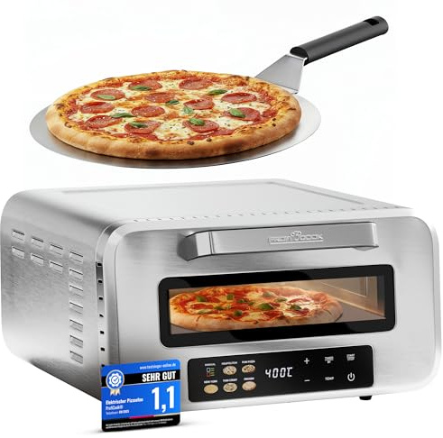 ProfiCook® Pizzaofen elektrisch | 400°C | echter Pizzastein | inkl. Pizzaheber | variable Zeit und Temperatureinstellung | Pizza Ofen Elektro | für Pizza in unter 5 min. | Pizzamaker | PC PO 1323