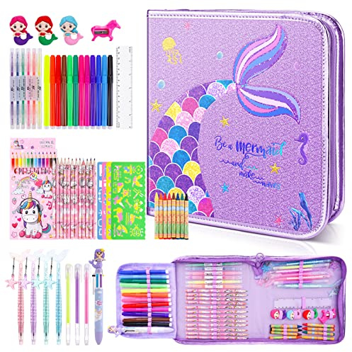 56Stück Malset Für Kinder Ab 3-12 Jahre, Malkoffer Set Mit Federmäppchen Mädchen, Kreativer Kunst Malerei Set Buntstift Für Kinder Anfänger, Weihnachten Einhorn Geschenke