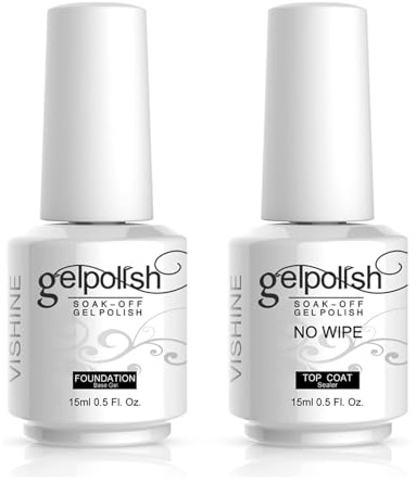 Vishine 15ml Base Coat No Wipe Top Coat Set, Gellack UV LED Gel Nagellck, Unterlack und Überlack Nägel Maniküre Kit 2pcs