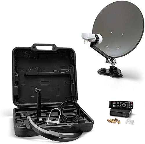 XORO MCA 38 HD Camping Sat Anlage Set mit DVB S2 Receiver und Satfinder | Komplettset im Hartschalenkoffer, 38.5 cm Stahl Spiegel, LNB mit integriertem Kompass, 10m SAT Kabel und Halterungen.
