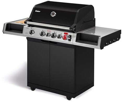 Enders® Gasgrill UNIQ 4 IK CRUSTER®, 4-Edelstahlbrenner, mehrstufige Drehregler, 800 °C TURBO ZONE™, SWITCH GRID™, HEAT RANGE™, SIMPLE CLEAN™, doppelwandige Garhaube, GN ½ Container, Bambusbrett #8702