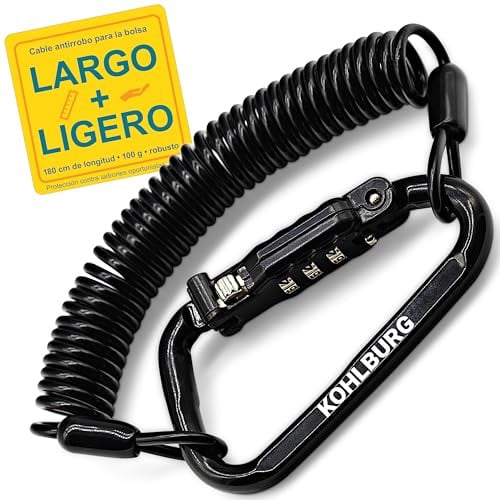 KOHLBURG 180cm extra-langes Zahlenschloss für die Tasche | Kabelschloss | 3mm stark | Helmschloss Motorrad & Fahrrad, Kinderwagenschloss, Snowboardschloss Skischloss, Mini Rennrad Schloss Zahlencode