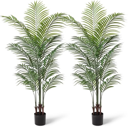 CROSOFMI Künstliche Pflanze Palmen 150 cm Kunstpflanze Plastik Groß Areca Palme im Topf Wohnzimmer Balkon Schlafzimmer Grün Deko (2 Pack)