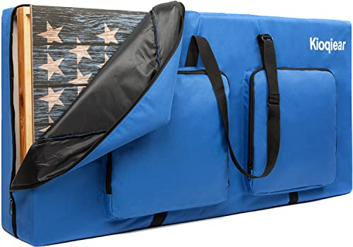 Kioqiear Gepolsterte Cornhole-Tragetasche für 1,2 x 6,1 cm große Brett, robuste Cornhole Board-Tasche mit extra Taschen und verstellbarem Schultergurt, Blau