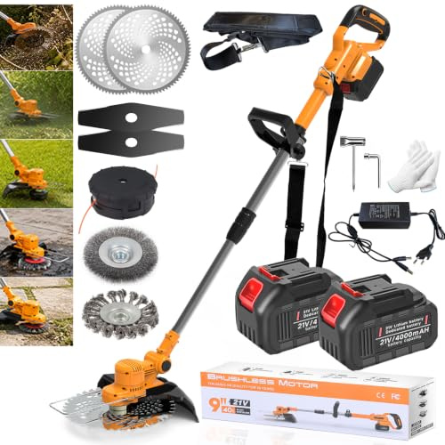 Rasentrimmer mit Akku für Makita Akku Rasentrimmer mit Unkrautbürste Messer | 24CM Schnittbreite, 750W BRUSHLESS, 20000 U/min, 2x 4000mAh Akku Rasentrimmer 5in1 Messer Freischneider Akku für Garten Hof