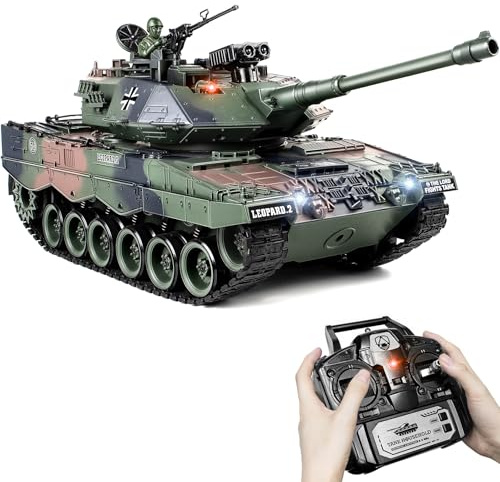 RC Panzer 1:18 Leopard 2, 2.4GHz Ferngesteuert Panzer, Modell Spielzeug mit Schussfunktion, Ferngesteuert 15 Kanal Kampfpanzer Modell, RC Spielzeug der BBs Abfeuern Kann, Für Erwachsene und Kinder