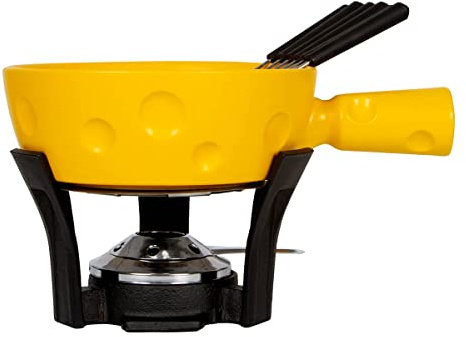 Boska Fondue-Set Super Cheesy/käseförmiger Topf/Steingut/Gusseisen/Gelb/Silber/Schwarz / 290 x 200 x 160 mm