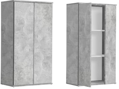 mokebo Mehrzweckschrank Büroschrank 'Der Schlanke' (60x110 cm) aus Holz schmaler Aktenschrank oder Haushaltsschrank, auch als Kleiner Schuhschrank in Grauer Betonoptik