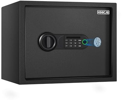 HSGCJS Biometrischer Fingerabdruck Home Safe Box, 31L, Passwortsafe Box mit Tastatur, für Hotel, Büro, Schwarz