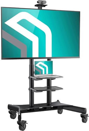 ONKRON TV Ständer rollbar für 50-86 Zoll TV bis zu 90,9 kg, TV Standfuss höhenverstellbar 200x200-800x500 VESA Standfuß Fernseher Rollwagen/mobiler TV Ständer mit Rollen Schwarz TS1881-B