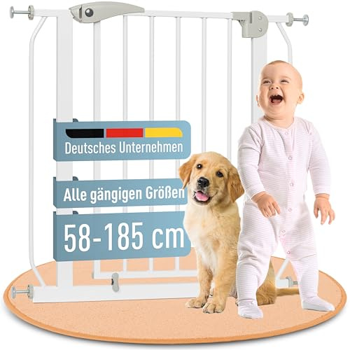 IB STYLE Treppenschutzgitter für Babys Berrin - Türschutzgitter, Hundegitter zum Klemmen, Verriegelt automatisch, Ohne Bohren, Weiß, 58-66 cm