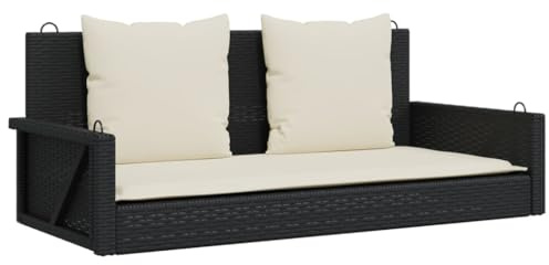 vidaXL Schaukelbank mit Kissen Schwarz 119 x 56 x 48 cm Poly Rattan