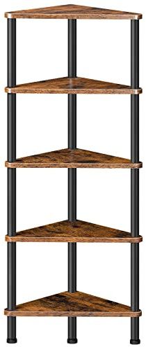 HOOBRO Eckregal mit 5 Ebenen, industrielles Eckregal Stehend, Bücherregal, Standregal, Eck-Bücherregal zur Präsentation von Pflanzenblumen, Aufbewahrungsregal für kleine Räume, Vintagebraun EBF33CJ01