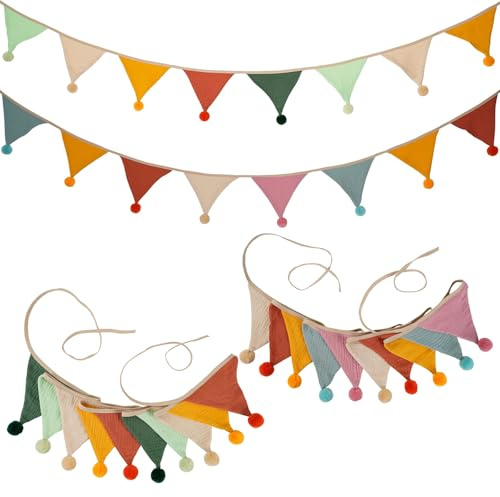 Jisrcha 2 Stück Wimpelkette Outdoor, 2.6 M Stoff Mini Wimpel für Hochzeit, Geburtstagsdeko, Party, Zuhause, Festival Dekoration (Süßwaren)
