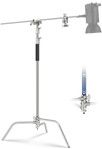 NEEWER Basics 100% Edelstahl Heavy Duty C Stand mit Boom Arm, Max 10.5ft/320cm Fotografie Licht Stand, 4.2ft/128cm Holding Arm, 2 Grip Heads für Studio Monolight Softbox Reflektor, SC320 Lite