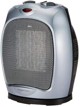 Amazon Basics Oszillierende Keramik-Standheizung, 1800 W, mit verstellbarem Thermostat - Silberfarben